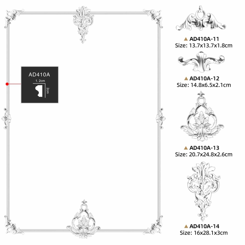 AD410A-13 Polyurethane European Decorative Corner Applique for Cabinet Door Decoration