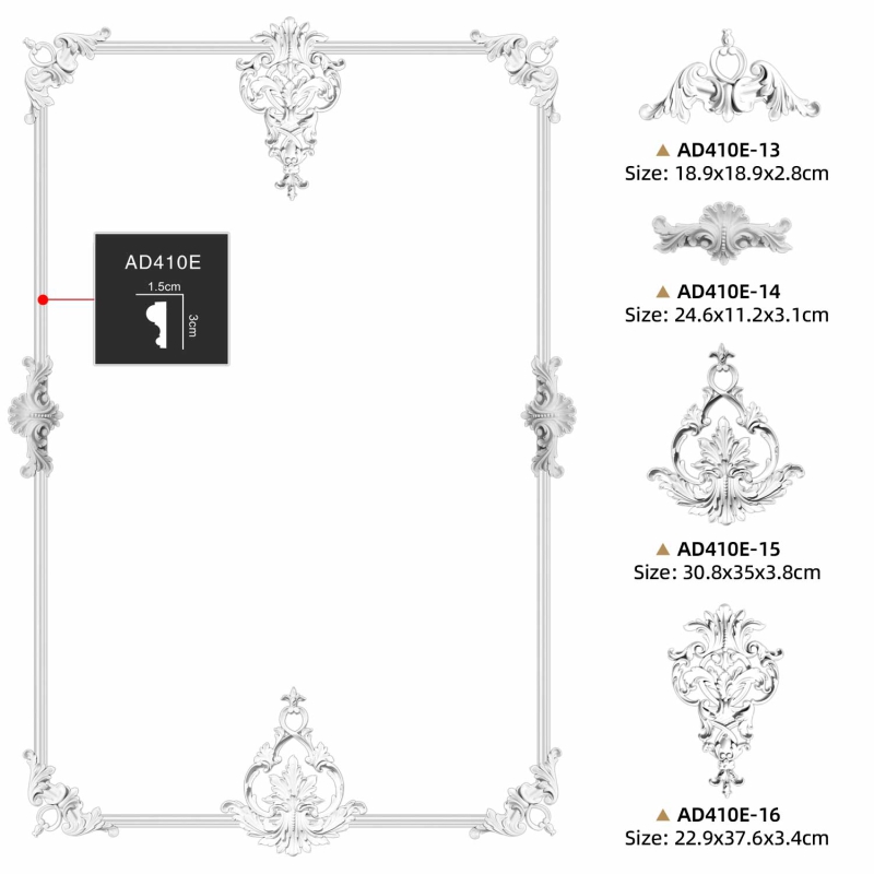 AD410E-13 Polyurethane Vintage Carved Corner Applique for Interior Door Frame Decoration